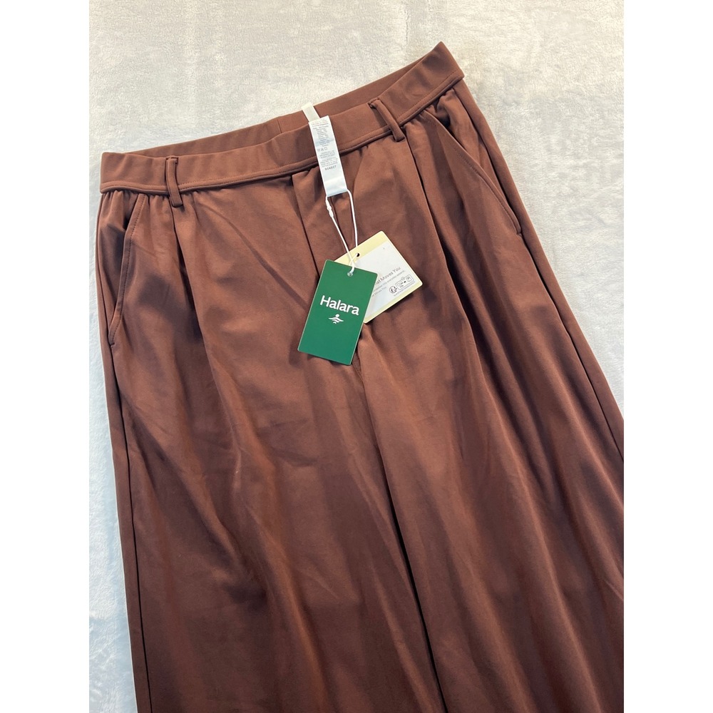 Halara DayStretch Brown Wide Leg High Waisted Pleated Work Pants Medium Petite
